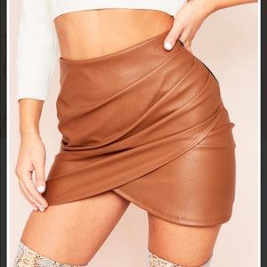 NEW tan camel brown faux leather skirt